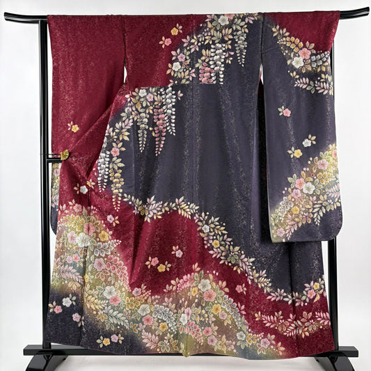 【美品】振袖禮服 身長159cm 袖長66cm M 雙層 德永憲峯 落款あり 辻花染 金通し 金銀彩 銹紅 純蠶絲 逸品級