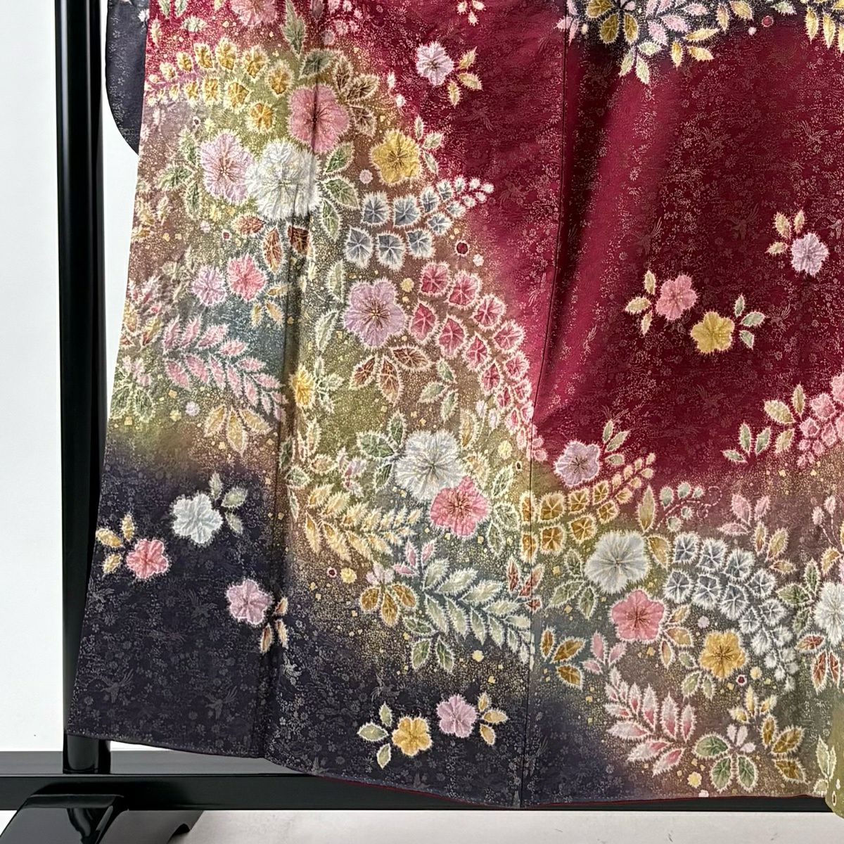 【美品】振袖禮服 身長159cm 袖長66cm M 雙層 德永憲峯 落款あり 辻花染 金通し 金銀彩 銹紅 純蠶絲 逸品級