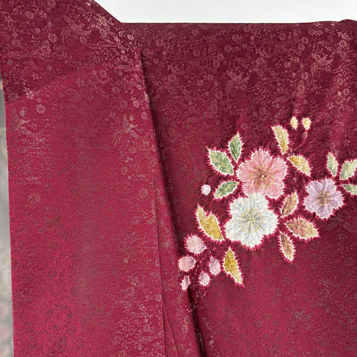 【美品】振袖禮服 身長159cm 袖長66cm M 雙層 德永憲峯 落款あり 辻花染 金通し 金銀彩 銹紅 純蠶絲 逸品級