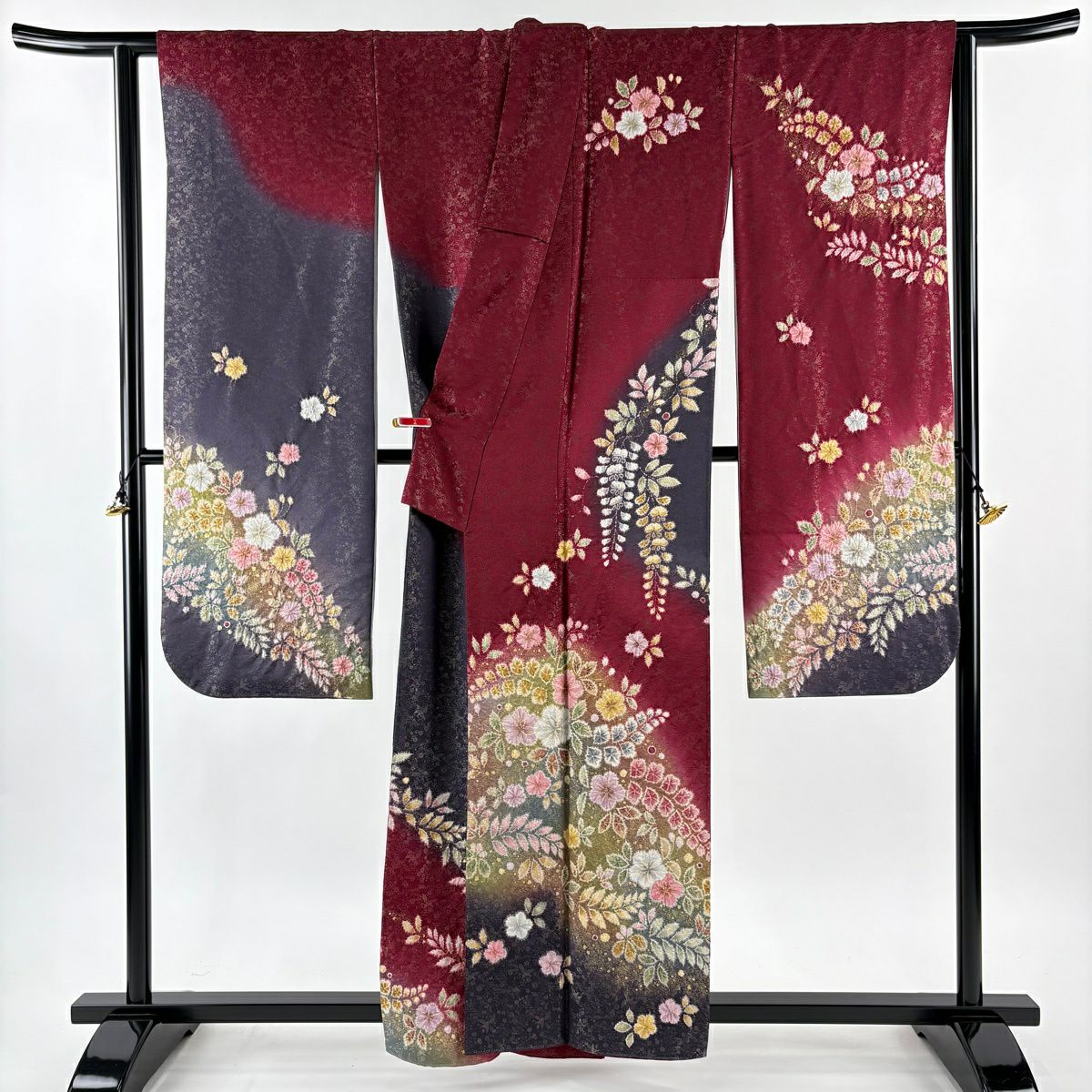 【美品】振袖禮服 身長159cm 袖長66cm M 雙層 德永憲峯 落款あり 辻花染 金通し 金銀彩 銹紅 純蠶絲 逸品級