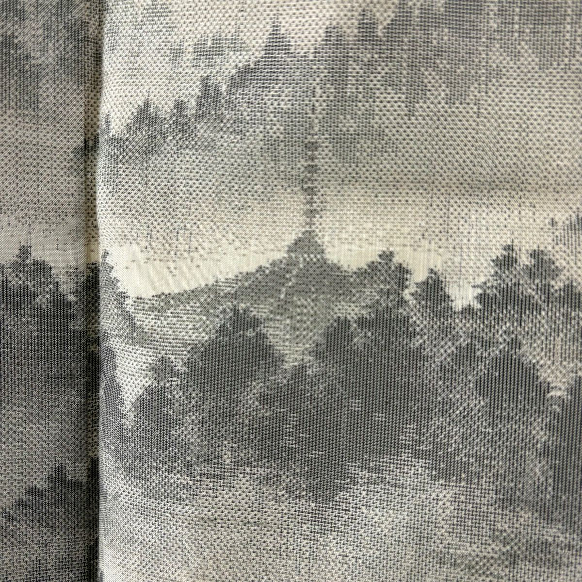付下 身長164cm 袖長62.5cm S 雙層 都喜江門 大島紬織織地 證書齊全 樹木 建築 灰 純蠶絲 逸品級