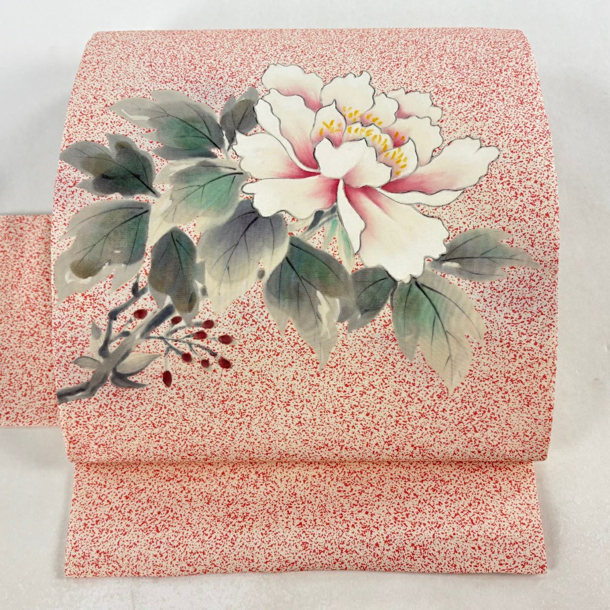名古屋帶 優品級 牡丹 茜 純蠶絲