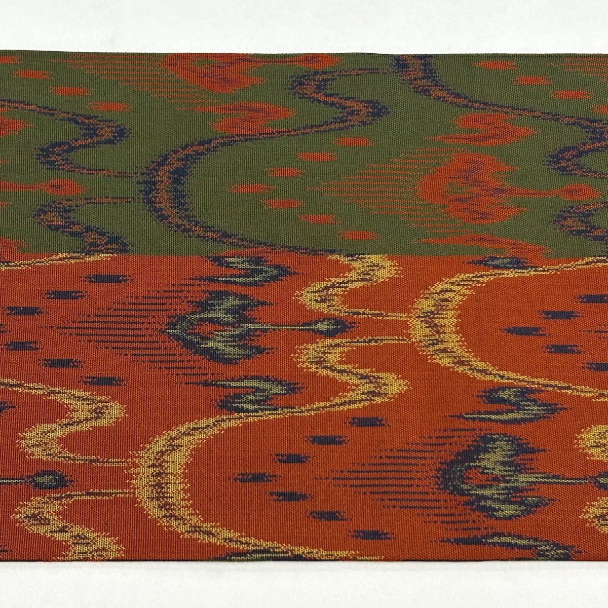 【美品】名古屋帶 優品級 條紋 幾何圖案 紅茶 純蠶絲