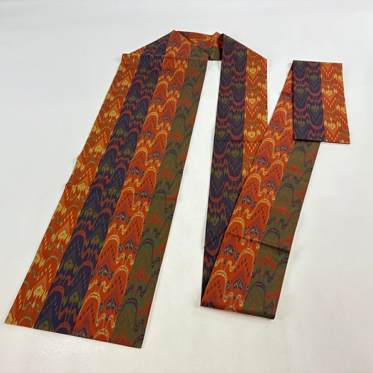 【美品】名古屋帶 優品級 條紋 幾何圖案 紅茶 純蠶絲