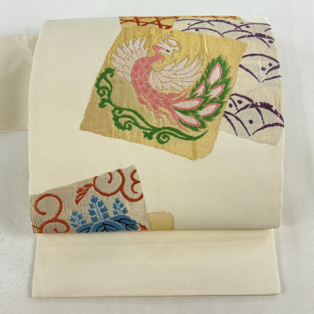名古屋帶 優品級 色紙 鳳凰 金銀彩 奶油色 純蠶絲