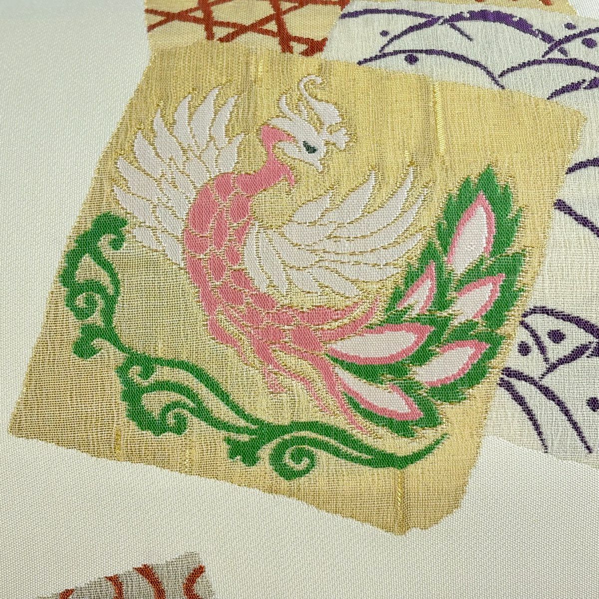 名古屋帶 優品級 色紙 鳳凰 金銀彩 奶油色 純蠶絲