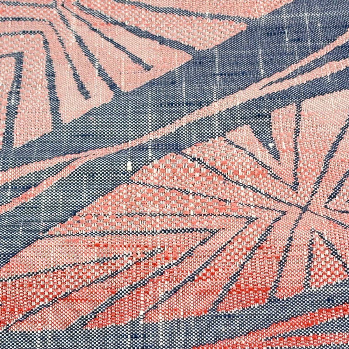 【美品】名古屋帶 優品級 證書齊全 紬織織 八寸名古屋帶 松樹葉仕立 幾何學圖案 深藍 化纖