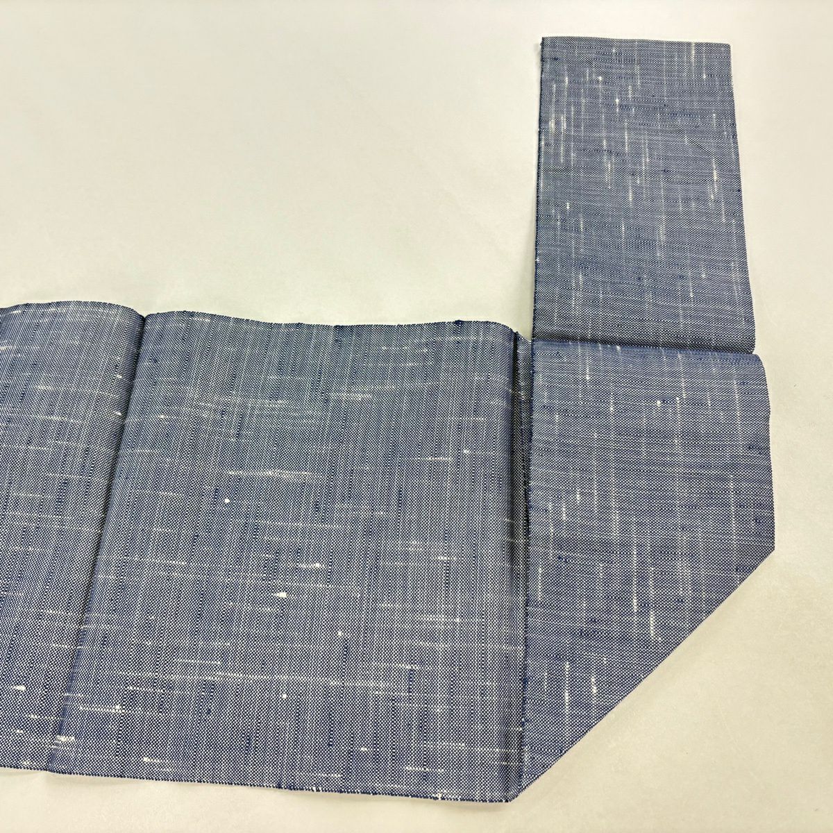 【美品】名古屋帶 優品級 證書齊全 紬織織 八寸名古屋帶 松樹葉仕立 幾何學圖案 深藍 化纖
