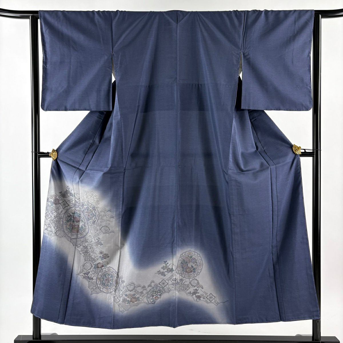 【美品】 付下 身長152cm 袖長64cm M 雙層 紬織織 草花紋紋 蜀江紋 刺繡 漸層 青紫 純蠶絲 秀品級