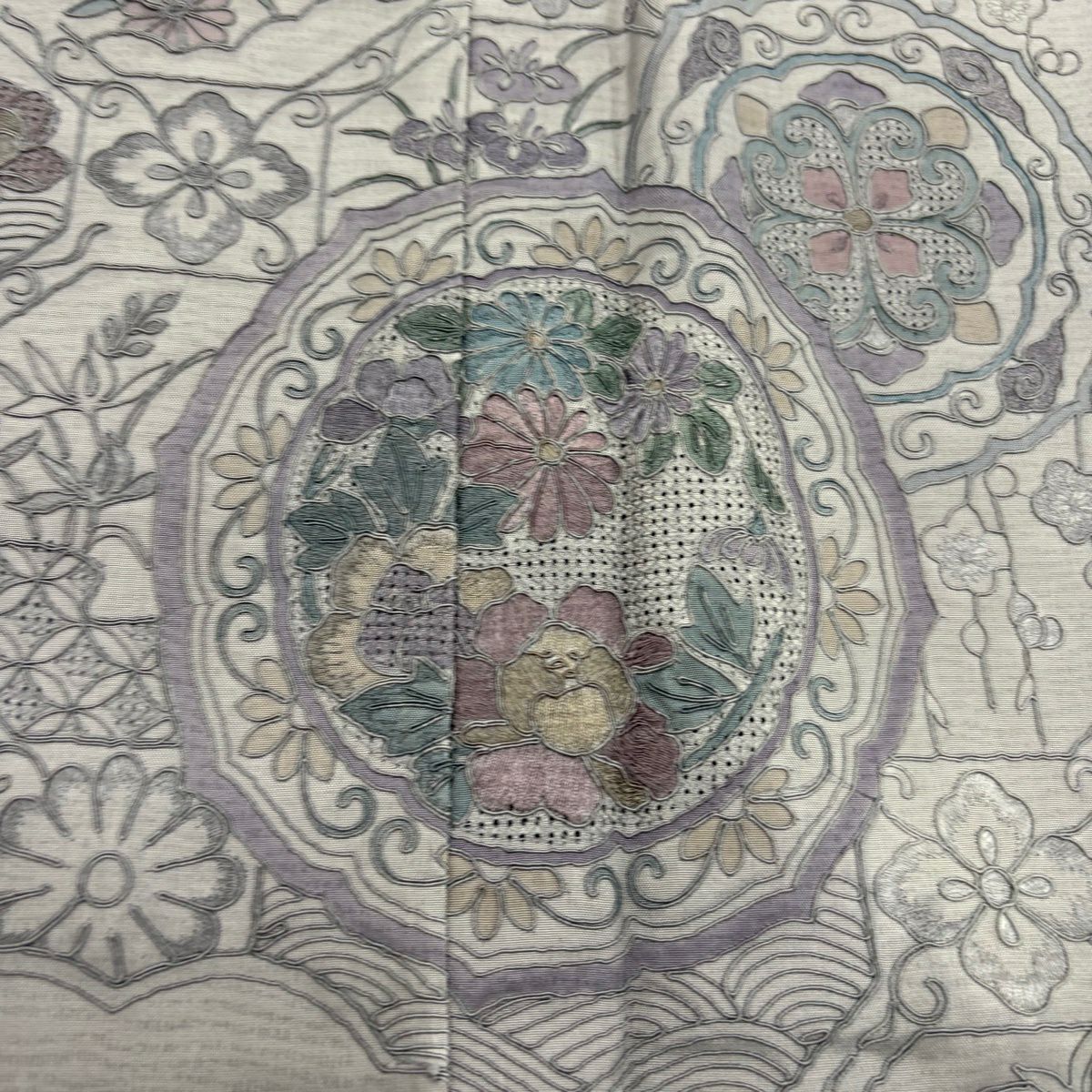 【美品】 付下 身長152cm 袖長64cm M 雙層 紬織織 草花紋紋 蜀江紋 刺繡 漸層 青紫 純蠶絲 秀品級