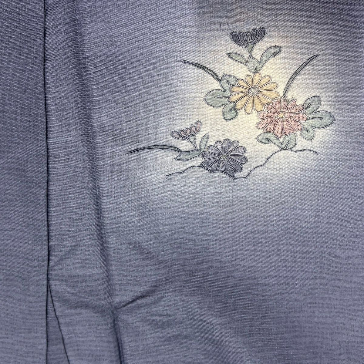【美品】 付下 身長152cm 袖長64cm M 雙層 紬織織 草花紋紋 蜀江紋 刺繡 漸層 青紫 純蠶絲 秀品級
