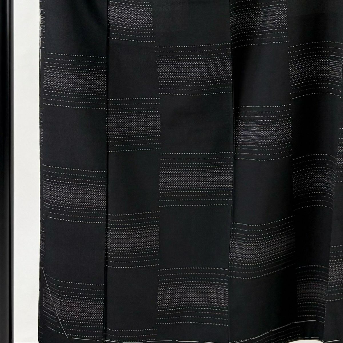 【美品】 紬織 身長158cm 袖長62.5cm S 雙層 段縞 黑 純蠶絲 秀品級