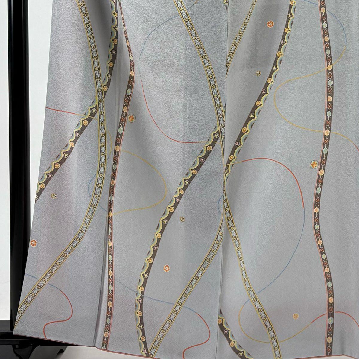 小紋 身長161.5cm 袖長63.5cm S 雙層 小花 龜甲 金銀彩 灰 純蠶絲 秀品級