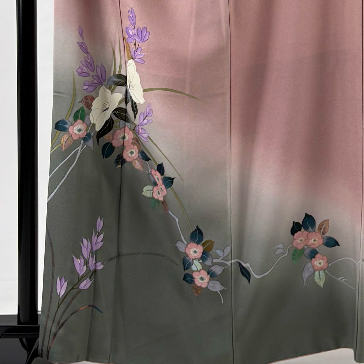 訪問服 身長164cm 袖長66cm M 雙層 草花紋紋 金銀彩 漸層 粉米色 純蠶絲 優品級