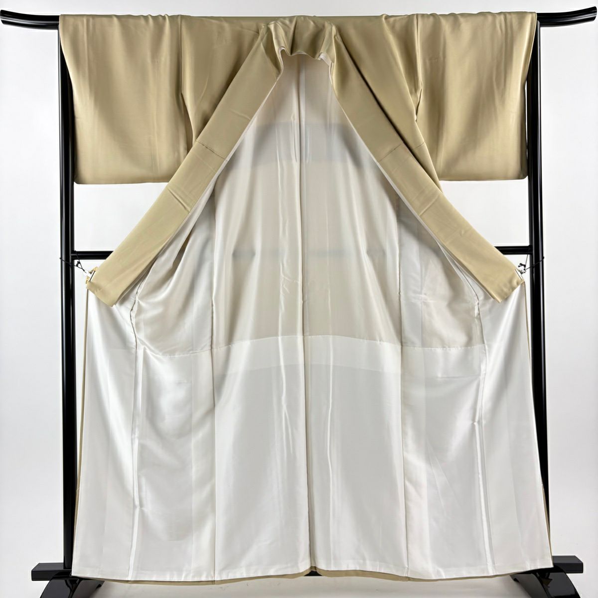 色留袖禮服 身長161.5cm 袖長66.5cm M 雙層 仙鶴 松樹梅花 金絲 金銀彩 米色 純蠶絲 優品級 三個紋