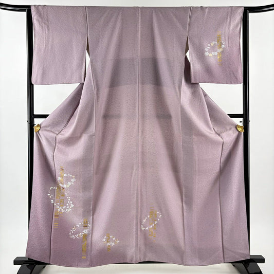 付下 身長161cm 袖長63.5cm S 雙層 櫻花瓣 楓樹 金銀彩 漸層 淺紫 純蠶絲 優品級