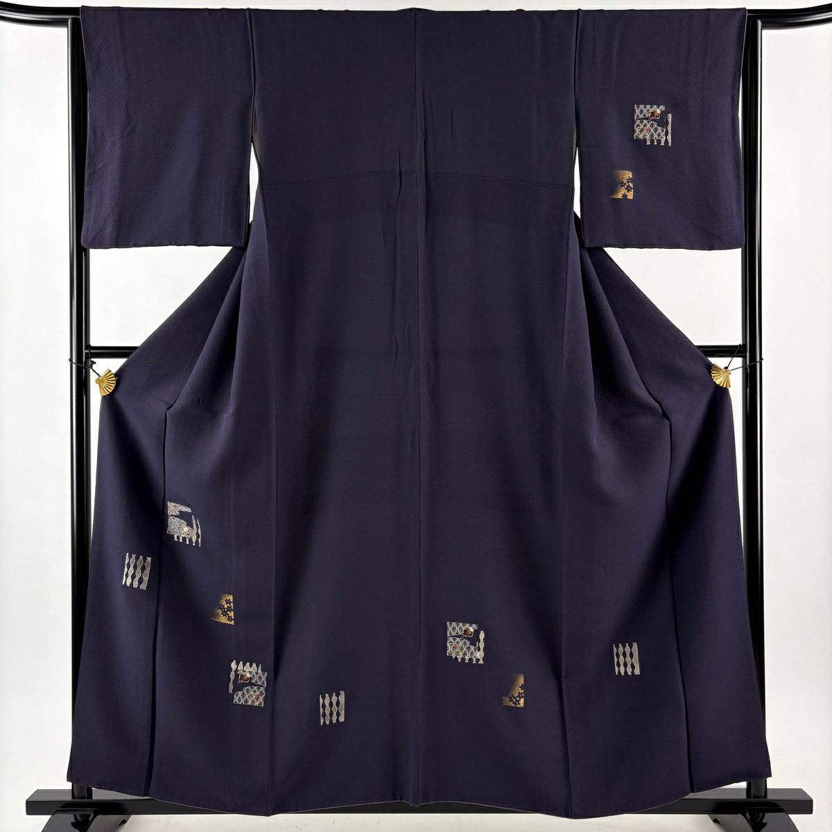 付下 身長158cm 袖長64cm M 雙層 草花紋紋 立涌 金銀彩 刺繡 深紫 純蠶絲 秀品級
