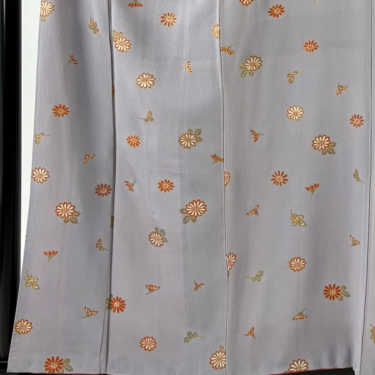 小紋 身長159.5cm 袖長62cm S 雙層 菊花 金彩裝飾 絞織 薄紫 純蠶絲 秀品級