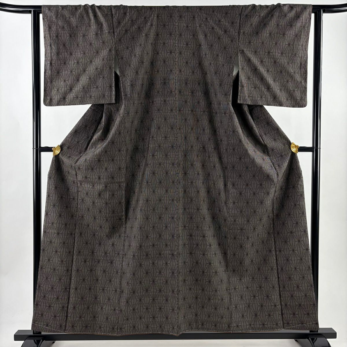 【美品】 紬織 身長157.5cm 袖長63cm S 雙層 麻葉 焦茶 純蠶絲 秀品級