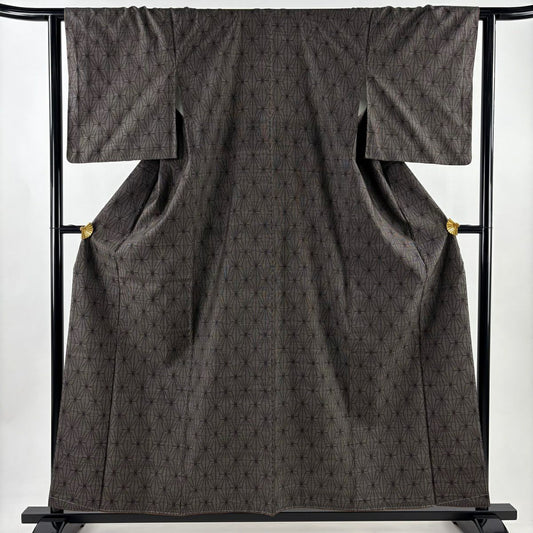 【美品】 紬織 身長157.5cm 袖長63cm S 雙層 麻葉 焦茶 純蠶絲 秀品級