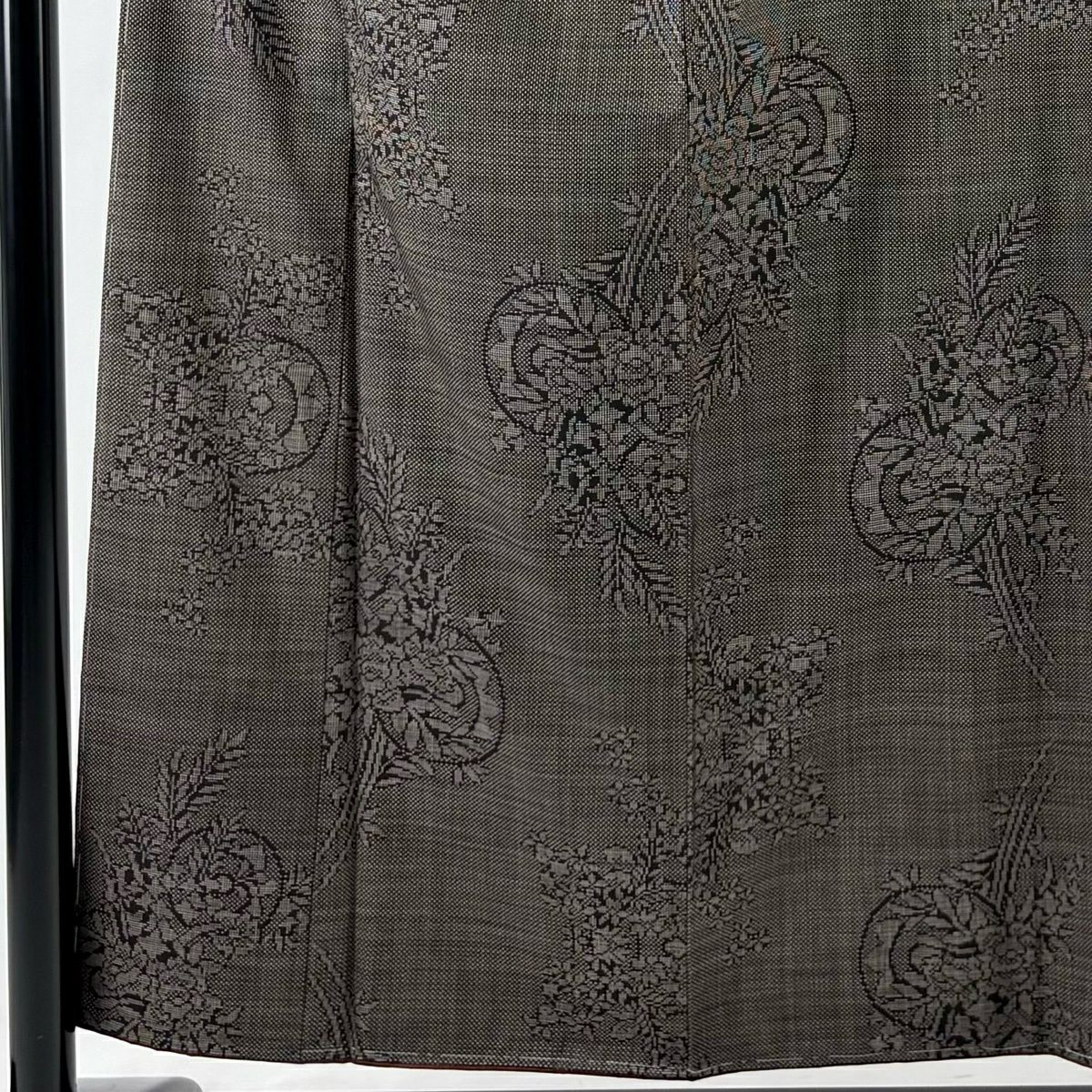【美品】 大島織 身長156cm 袖長63cm S 雙層 純泥染 證書附帶 草花紋紋 鼓 焦茶 純蠶絲 優品級