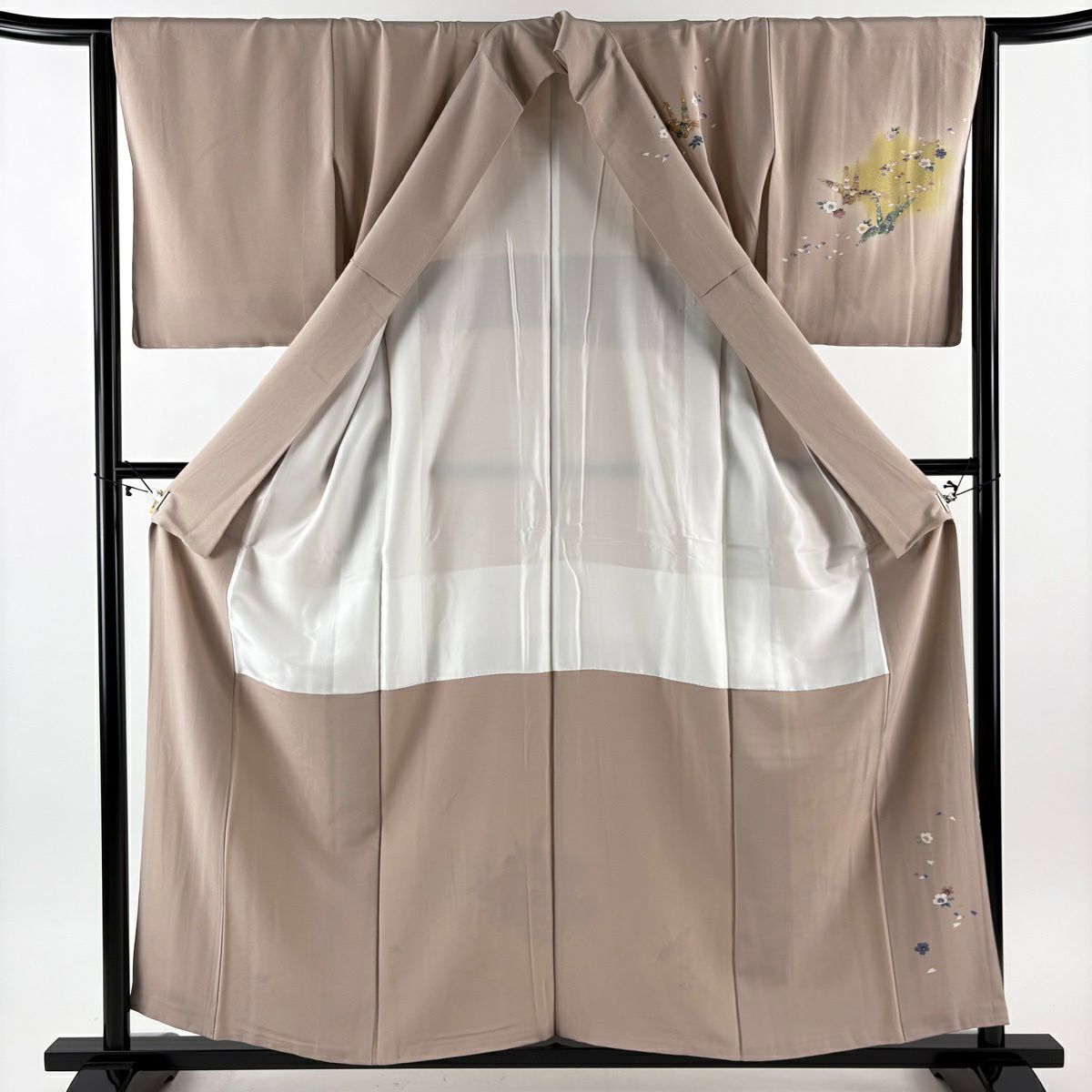 【美品】訪問服 身長157.5cm 袖長64cm M 雙層 落款あり 梅花 折仙鶴 漸層 粉米色 純蠶絲 優品級