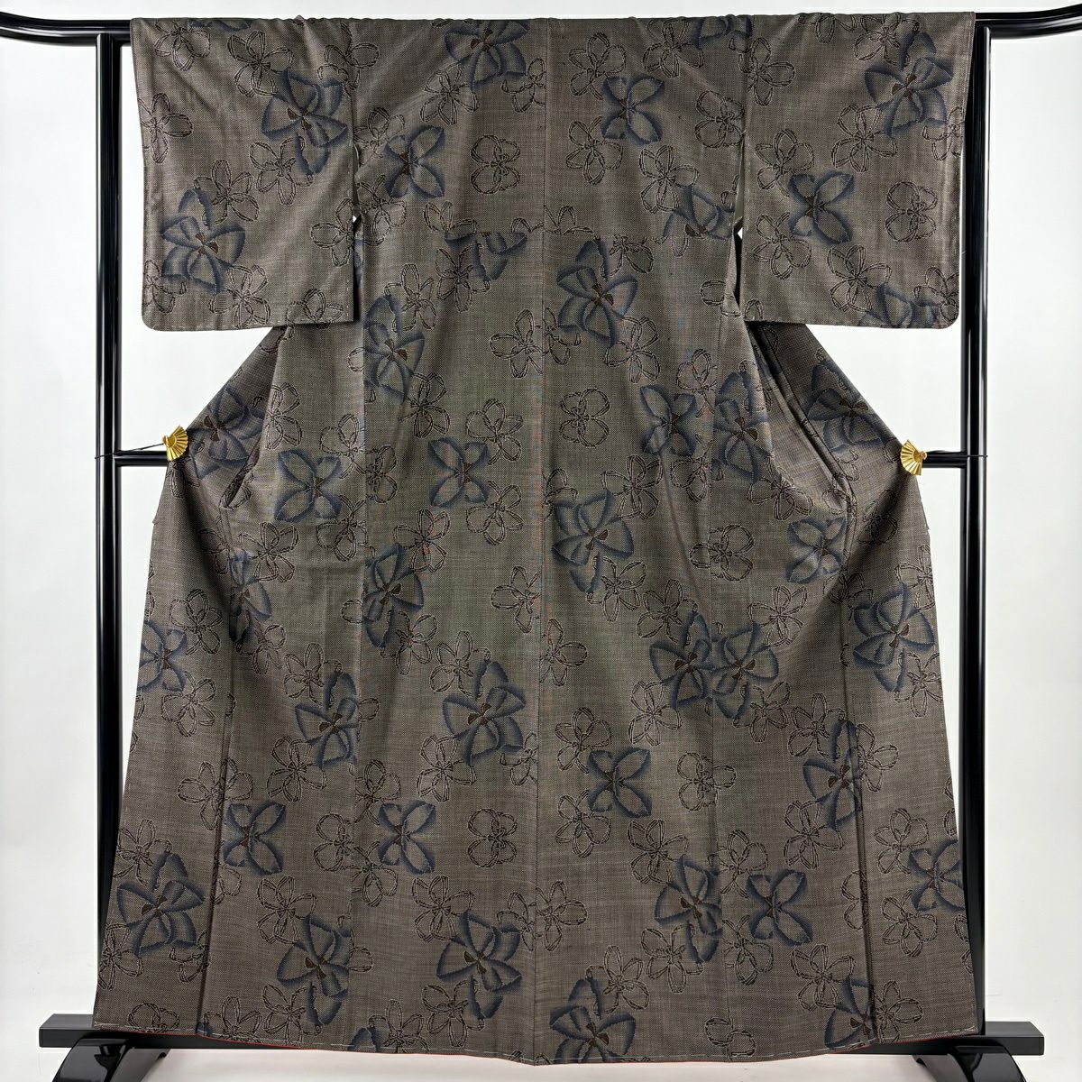【美品】 紬織 身長161cm 袖長64cm M 雙層 證書齊全 花 焦茶 純蠶絲 優品級
