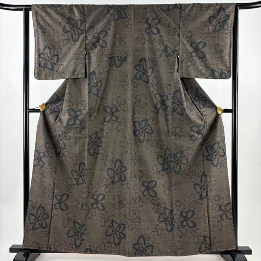 【美品】 紬織 身長161cm 袖長64cm M 雙層 證書齊全 花 焦茶 純蠶絲 優品級