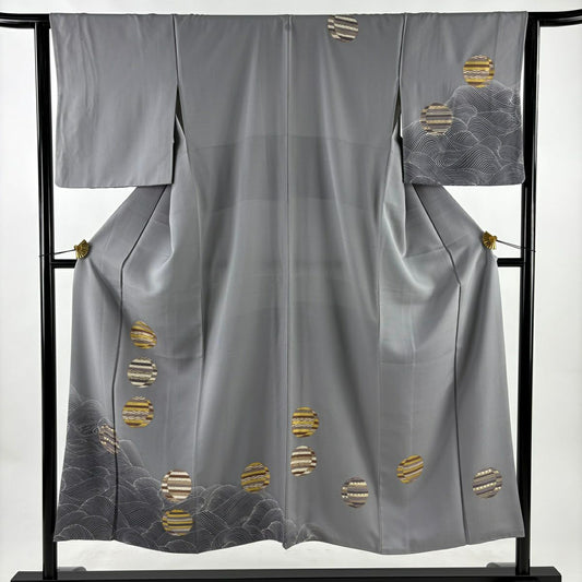 付下 身長150cm 袖長63cm S 雙層 圓紋 波紋 金絲 金銀彩 灰色 純蠶絲 秀品級 一個紋