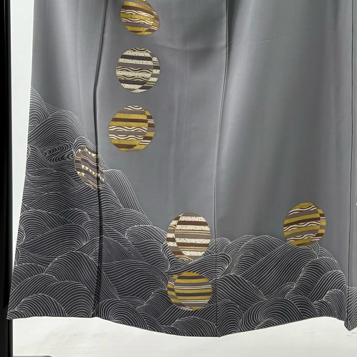付下 身長150cm 袖長63cm S 雙層 圓紋 波紋 金絲 金銀彩 灰色 純蠶絲 秀品級 一個紋