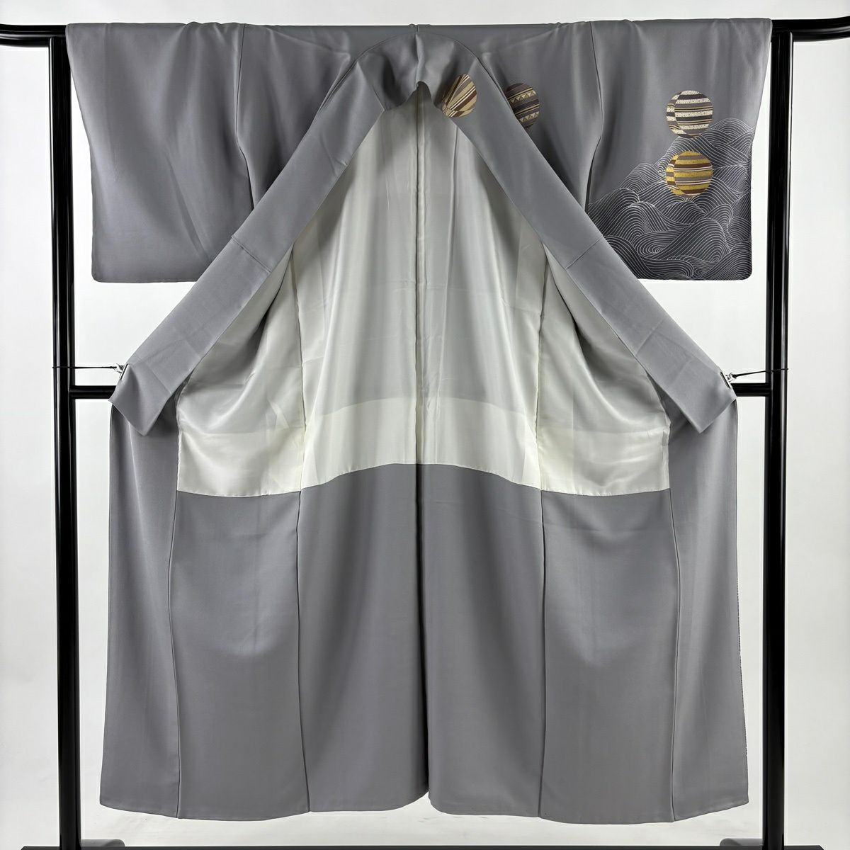 付下 身長150cm 袖長63cm S 雙層 圓紋 波紋 金絲 金銀彩 灰色 純蠶絲 秀品級 一個紋