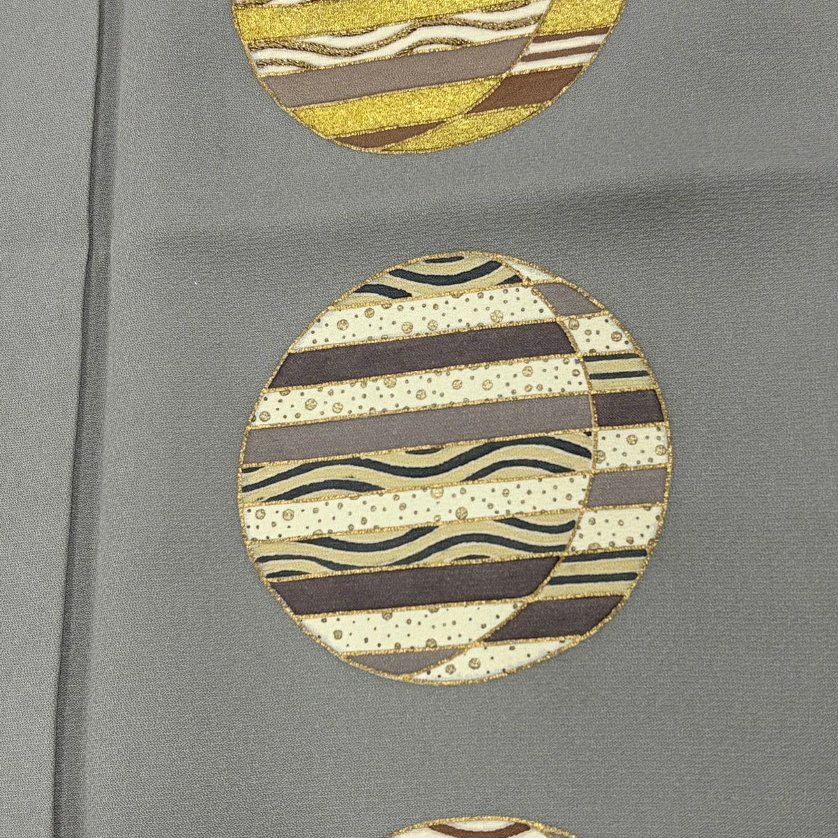 付下 身長150cm 袖長63cm S 雙層 圓紋 波紋 金絲 金銀彩 灰色 純蠶絲 秀品級 一個紋