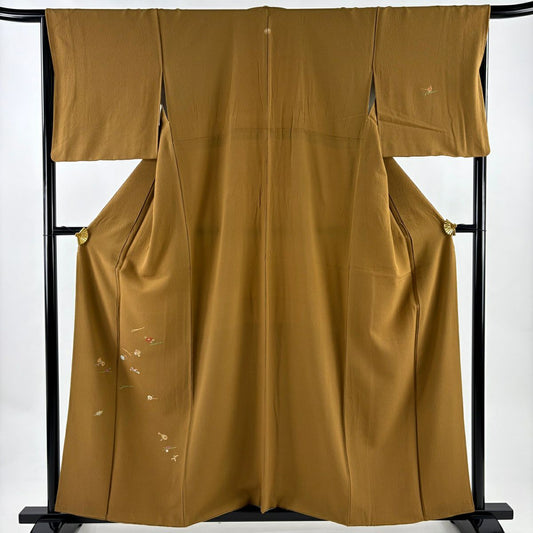 付下 身長158.5cm 袖長67cm M 雙層 寶物滿載 吹寄 刺繡 金金箔 山吹茶 純蠶絲 優品級 一個紋