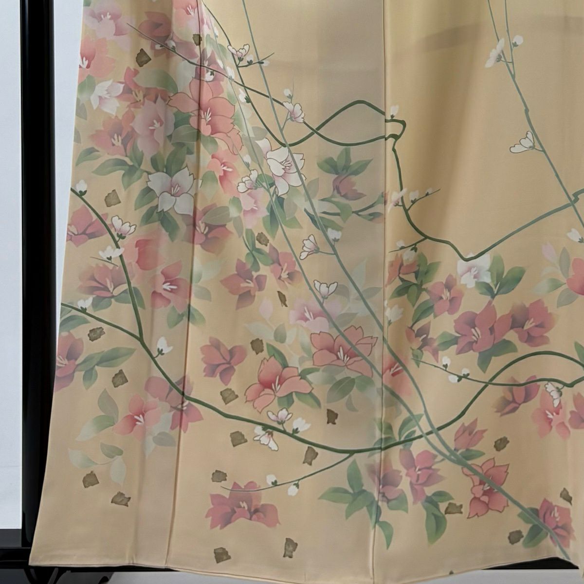 訪問服 身長159.5cm 袖長65cm M 雙層 草花紋紋 金銀彩 淺橙色 純蠶絲 優品級 一個紋