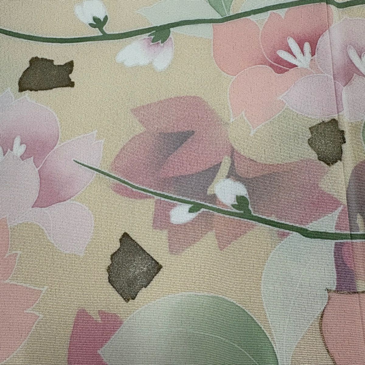 訪問服 身長159.5cm 袖長65cm M 雙層 草花紋紋 金銀彩 淺橙色 純蠶絲 優品級 一個紋