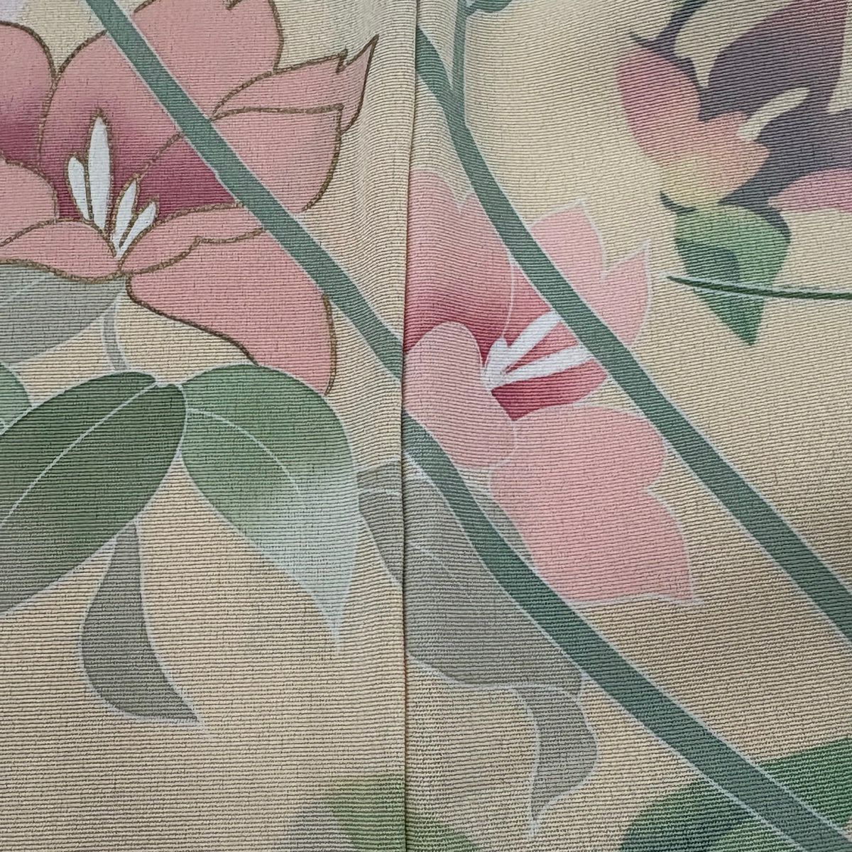 訪問服 身長159.5cm 袖長65cm M 雙層 草花紋紋 金銀彩 淺橙色 純蠶絲 優品級 一個紋