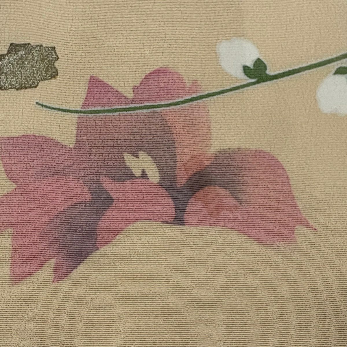 訪問服 身長159.5cm 袖長65cm M 雙層 草花紋紋 金銀彩 淺橙色 純蠶絲 優品級 一個紋