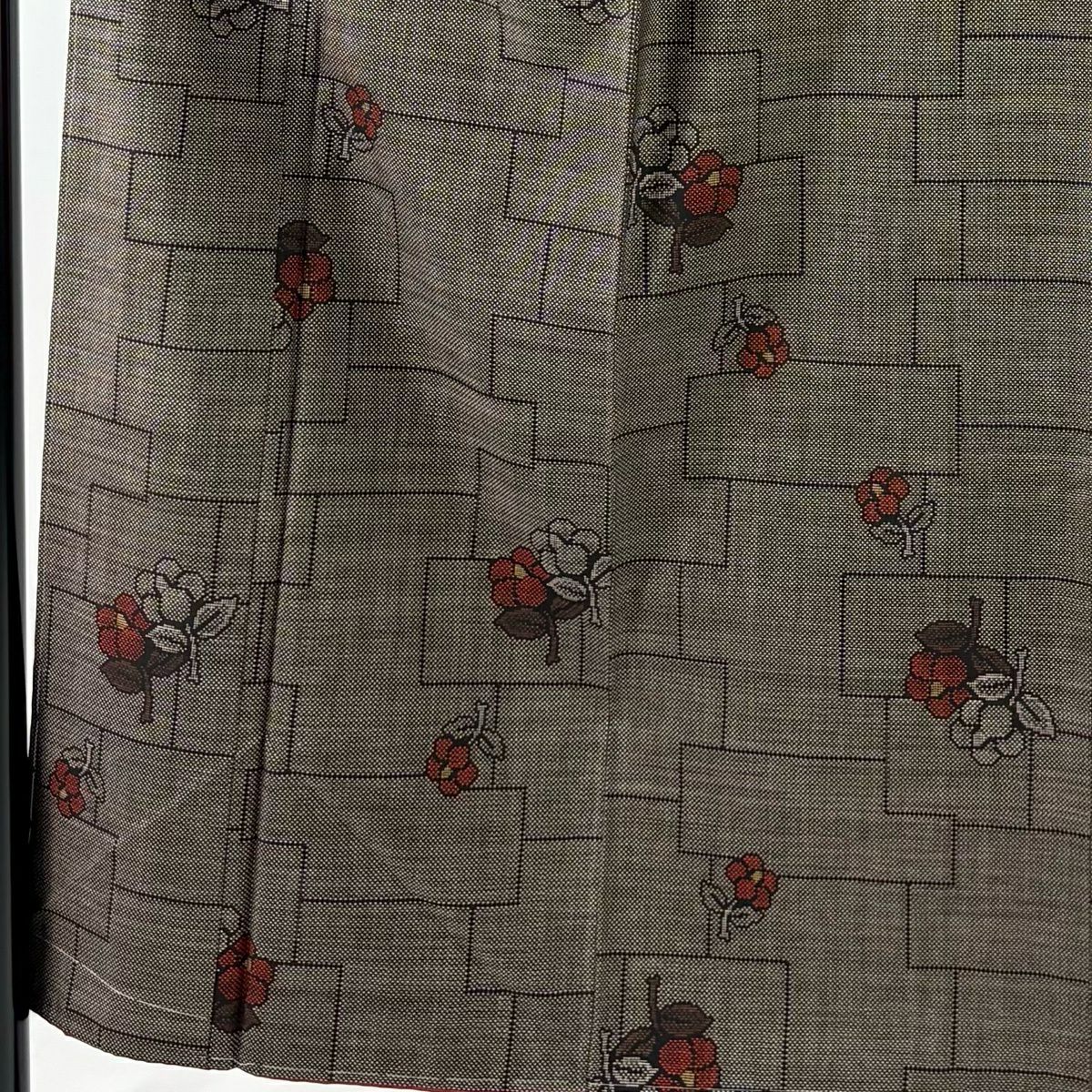 【美品】 紬織 身長155cm 袖長62cm S 雙層 椿 幾何學 焦茶 純蠶絲 秀品級
