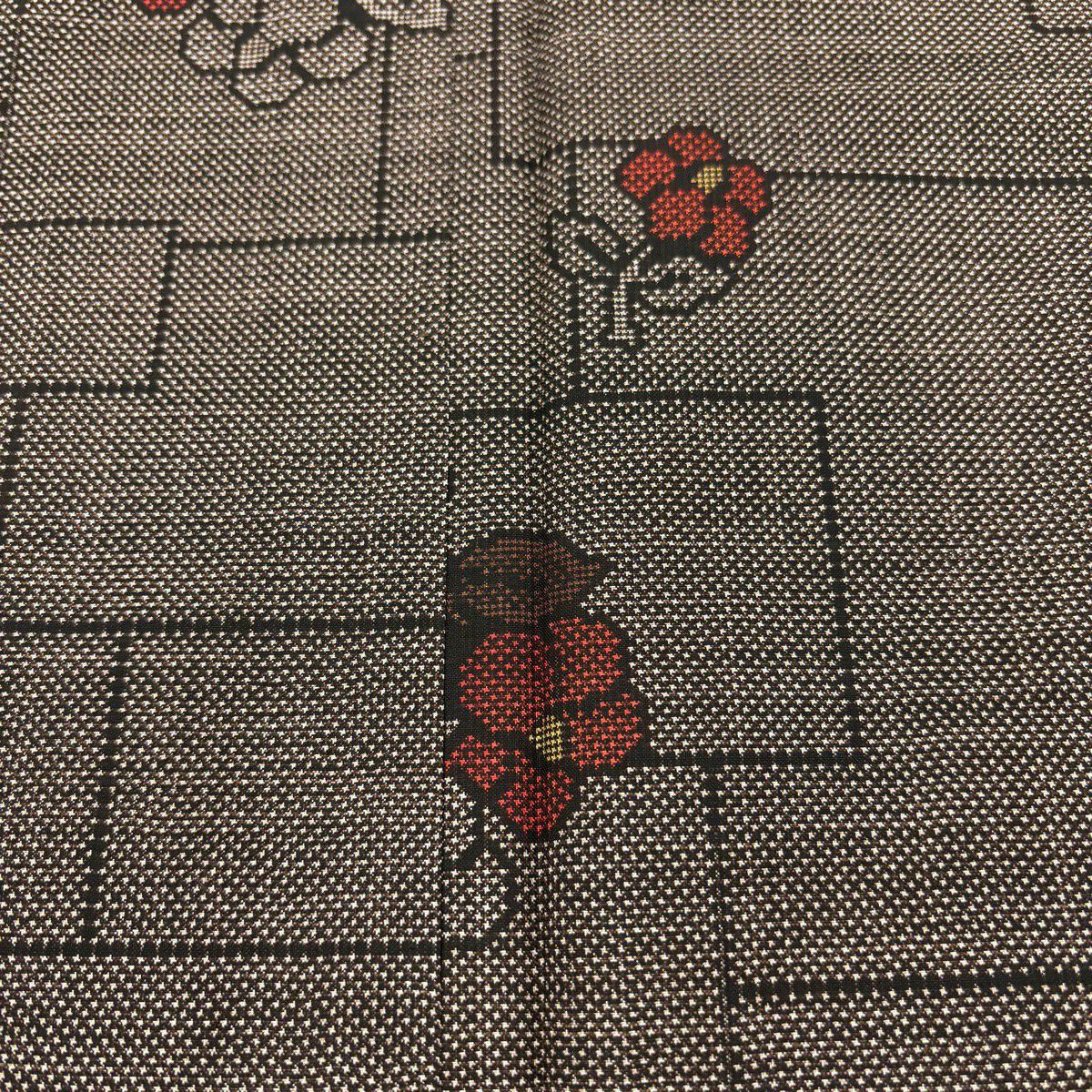 【美品】 紬織 身長155cm 袖長62cm S 雙層 椿 幾何學 焦茶 純蠶絲 秀品級