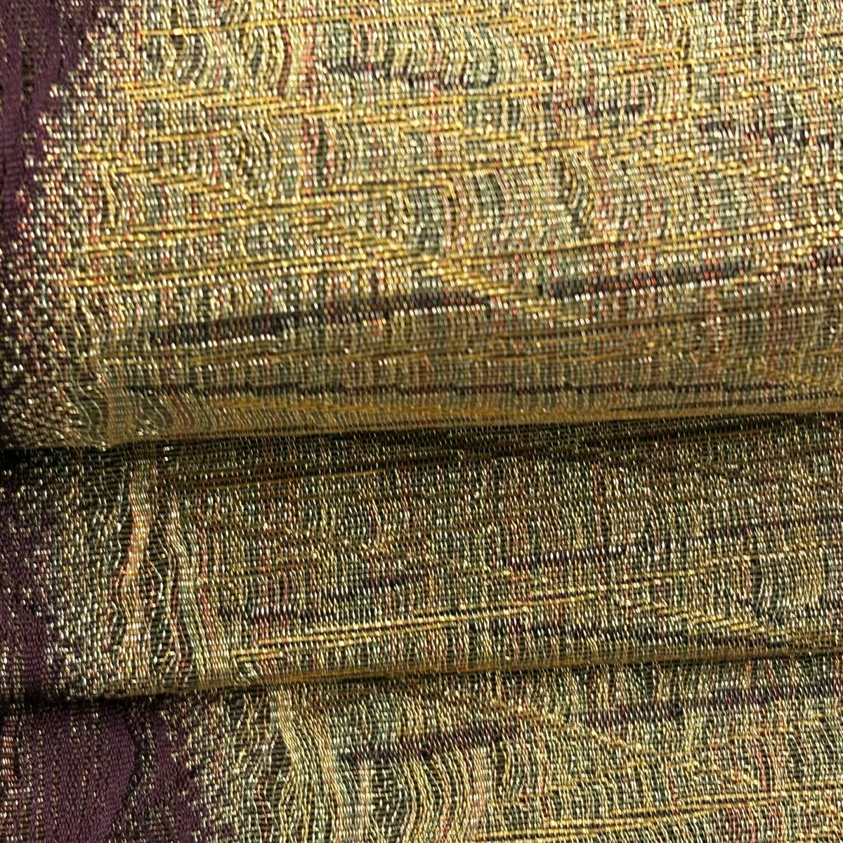 【美品】 袋帶 名品級 筑紫 金金箔 金絲 茶紫 六通 純蠶絲