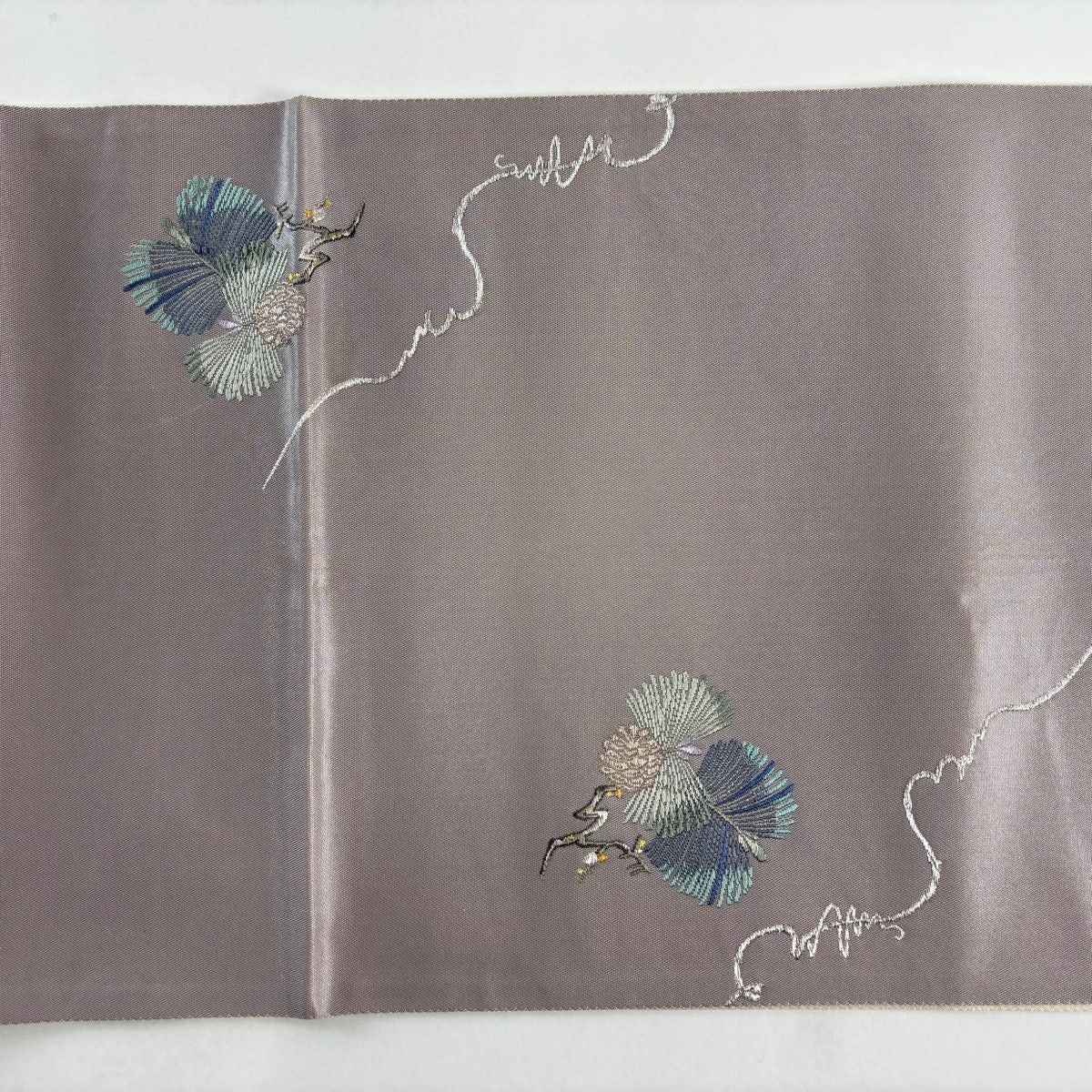 袋帶 名品級 證書齊全 瓢箪 若松樹 金金箔銀線 灰綠色 大鼓圖案 純蠶絲