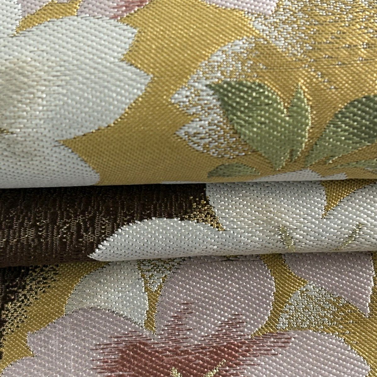 【美品】 袋帶 名品級 樱花 金金箔 金絲 茶 六通 純蠶絲