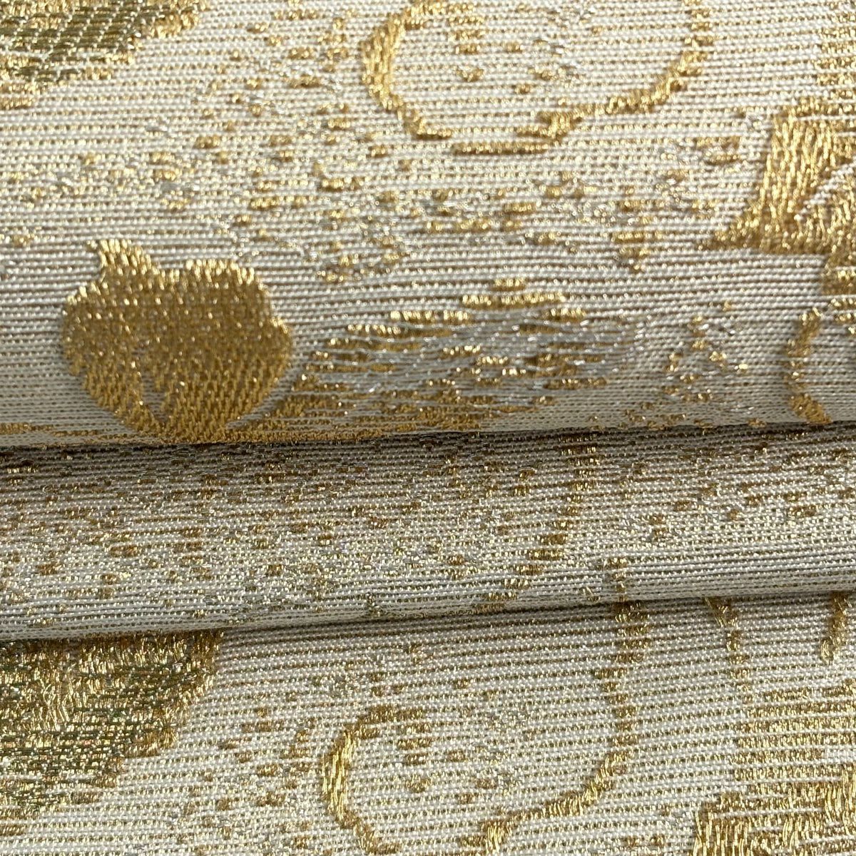 【美品】 袋帶 名品級 葡萄 金銀彩 米色 六通 純蠶絲