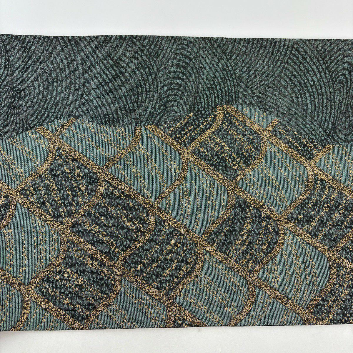 【美品】 袋帶 名品級 瓦波 金絲 綠 六通 純蠶絲
