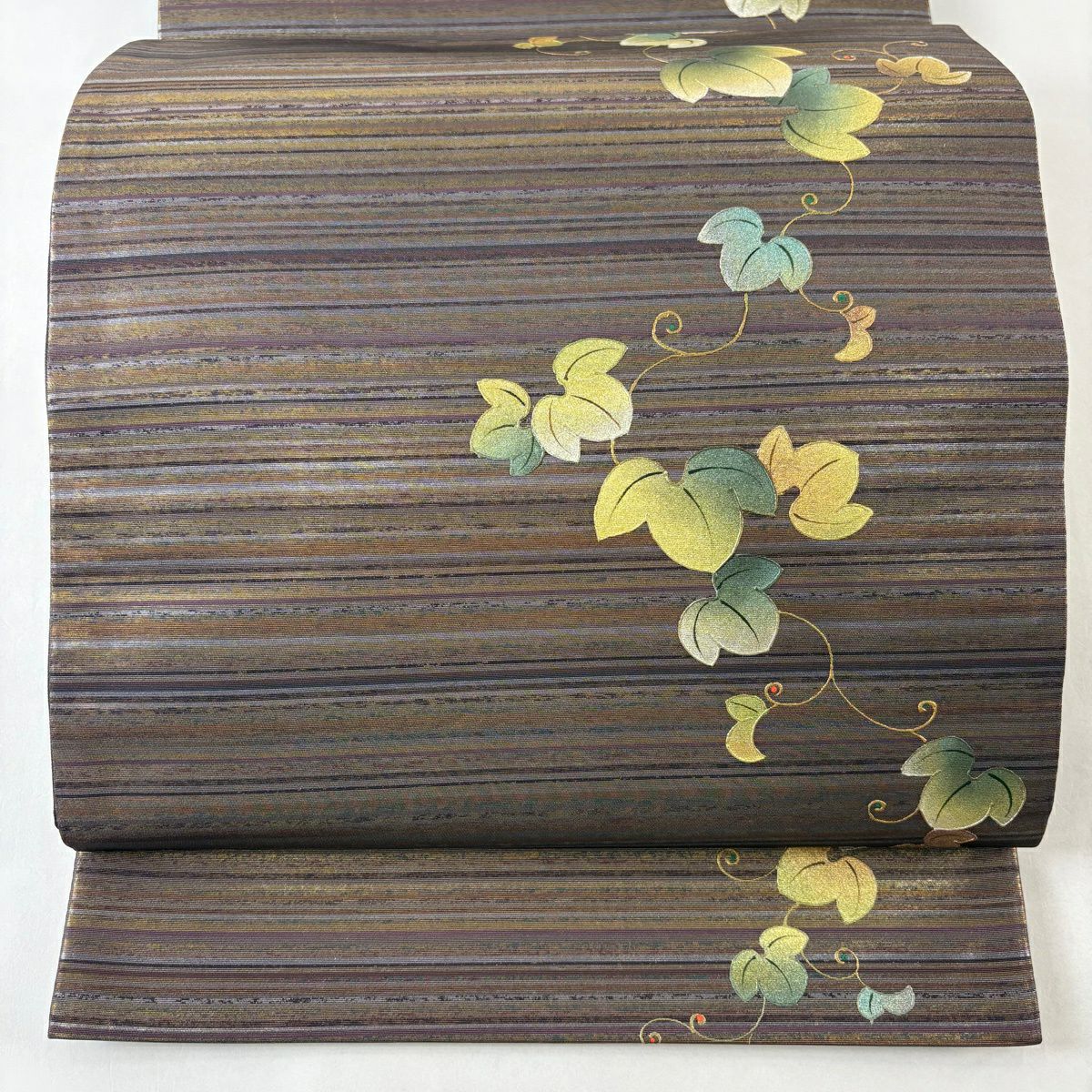 【美品】 袋帶 名品級 蔦 縞 金銀彩 金金箔 金茶 お太鼓柄 純蠶絲