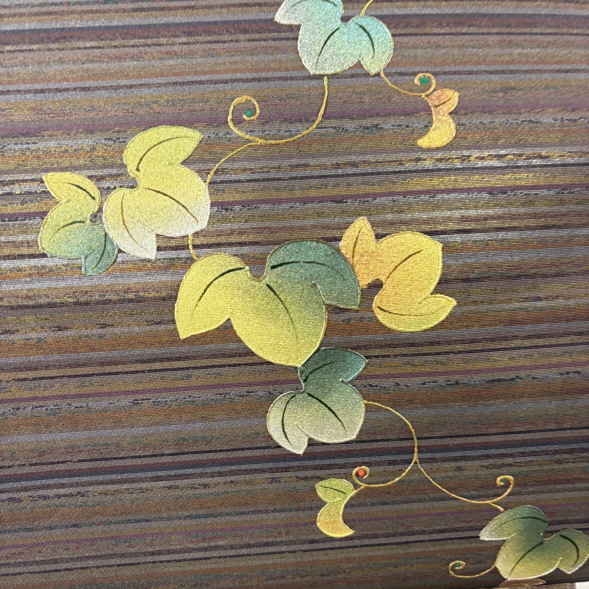 【美品】 袋帶 名品級 蔦 縞 金銀彩 金金箔 金茶 お太鼓柄 純蠶絲