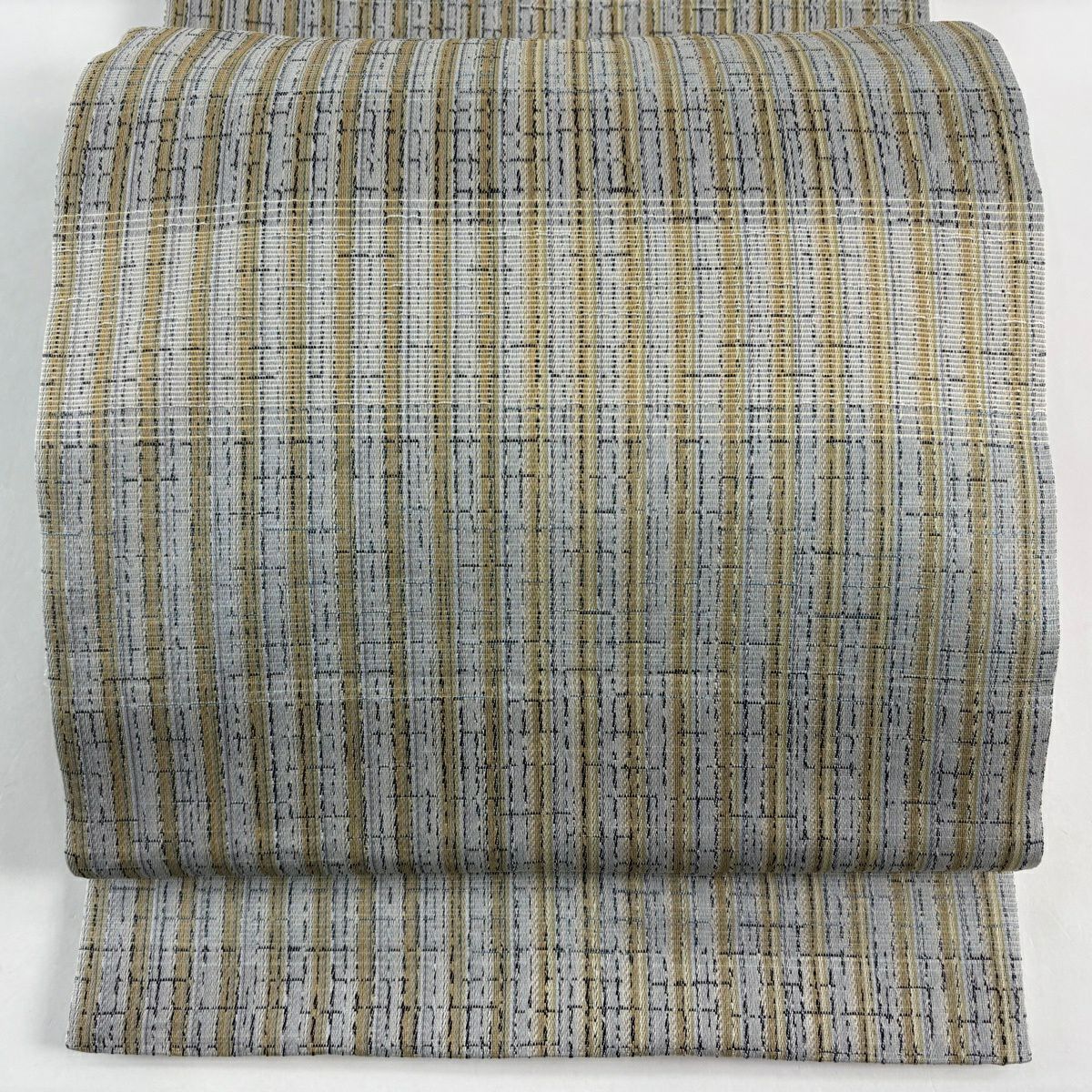 【美品】 袋帶 名品級 條紋 段紋 灰綠 全通 純蠶絲