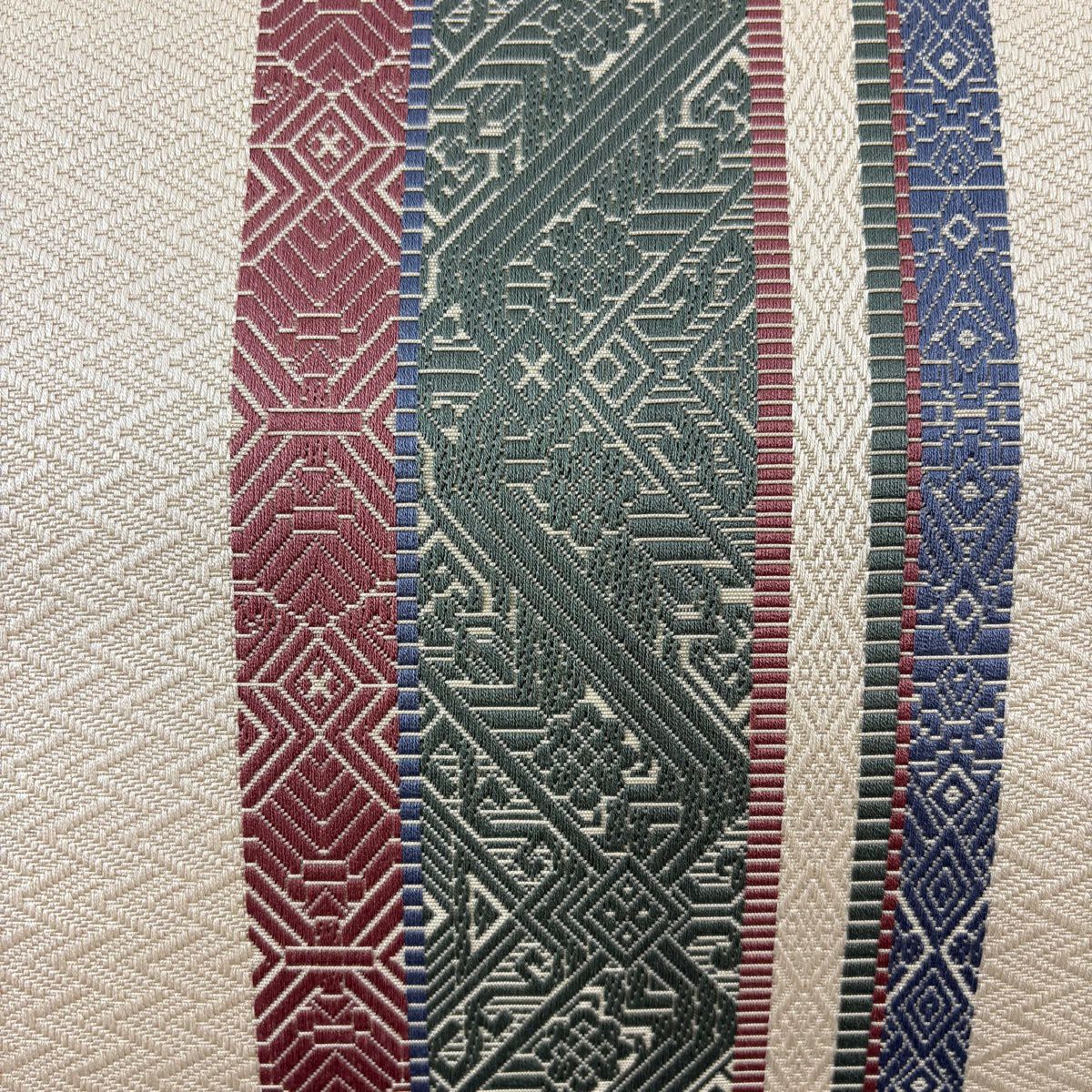 【美品】 名古屋帶 名品級 八寸名古屋帶 松樹葉仕立 雜紋 幾何圖案 米色 純蠶絲