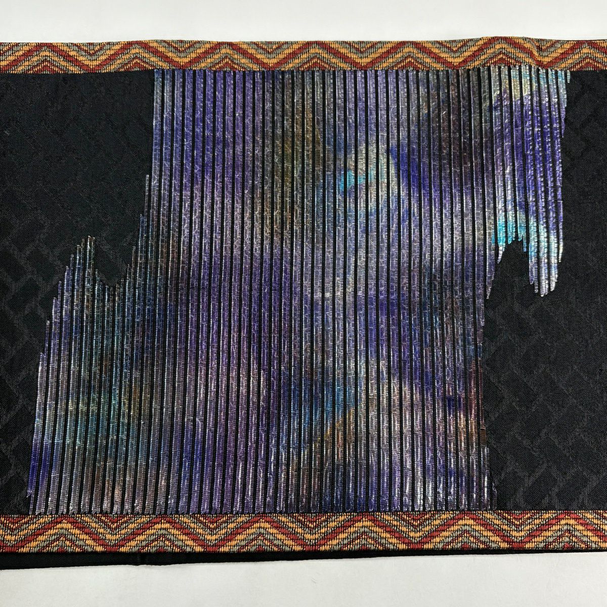 【美品】 袋帶 名品級 霞 金金箔 紫 お太鼓圖案 純蠶絲