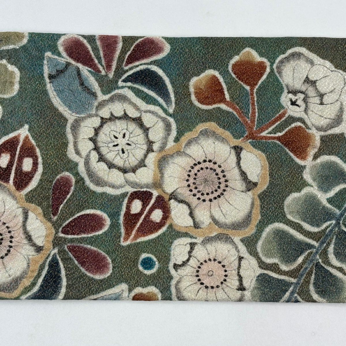 【美品】 名古屋帶 名品級 附落款 辻花染圖案 金通織 絞染 鶯色 純蠶絲